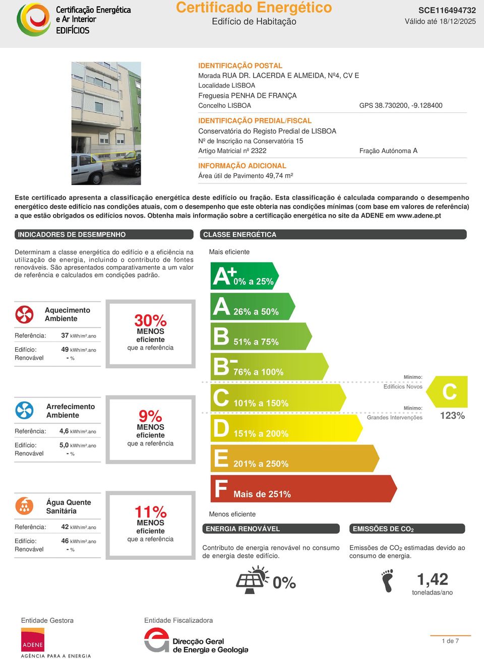 Pavimento 49,74 m² Este certificado apresenta a classificação energética deste edifício ou fração.