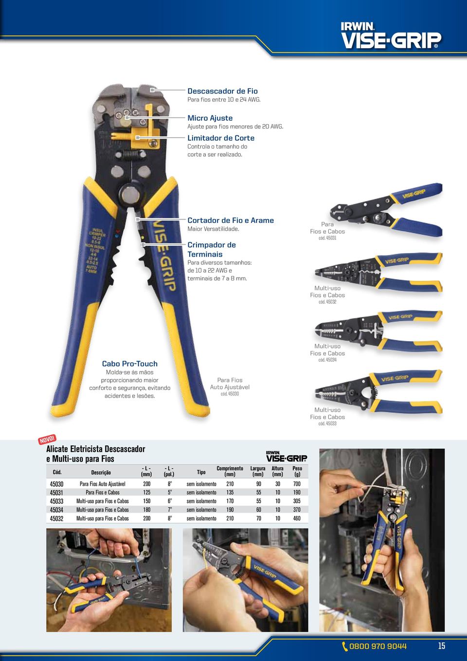 432 Cabo Pro-Touch Molda-se ás mãos proporcionando maior conforto e segurança, evitando acidentes e lesões. Para Fios Auto Ajustável cód. 4 Multi-uso Fios e Cabos cód. 434 Multi-uso Fios e Cabos cód.