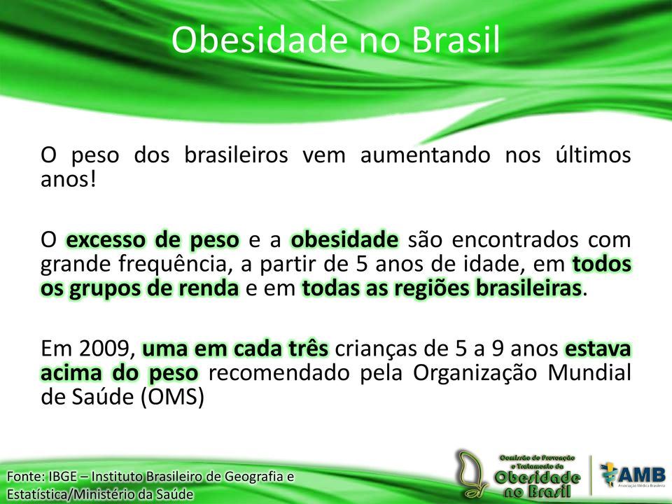 O excesso de peso e a obesidade são encontrados com grande frequência, a partir de 5 anos de idade, em todos