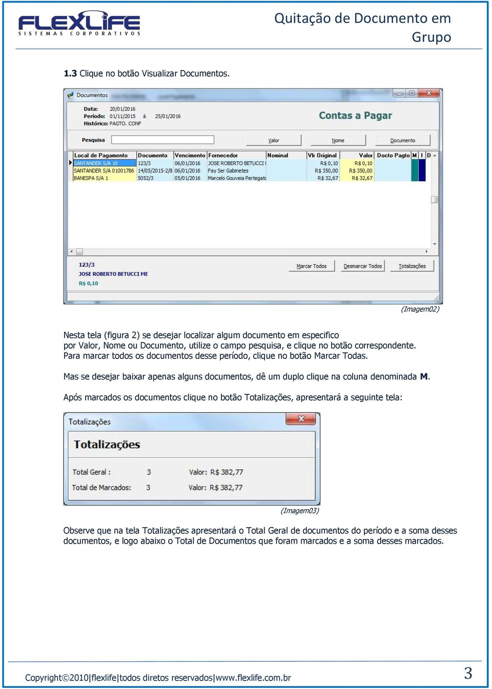 Para marcar todos os documentos desse período, clique no botão Marcar Todas. Mas se desejar baixar apenas alguns documentos, dê um duplo clique na coluna denominada M.