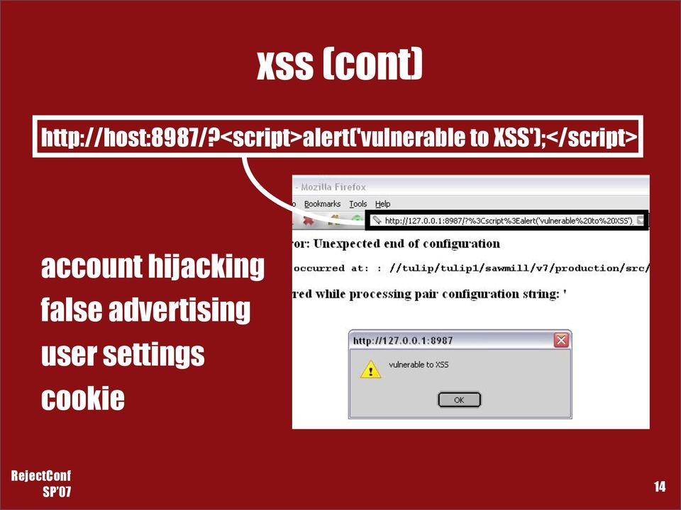 XSS');</script> account hijacking