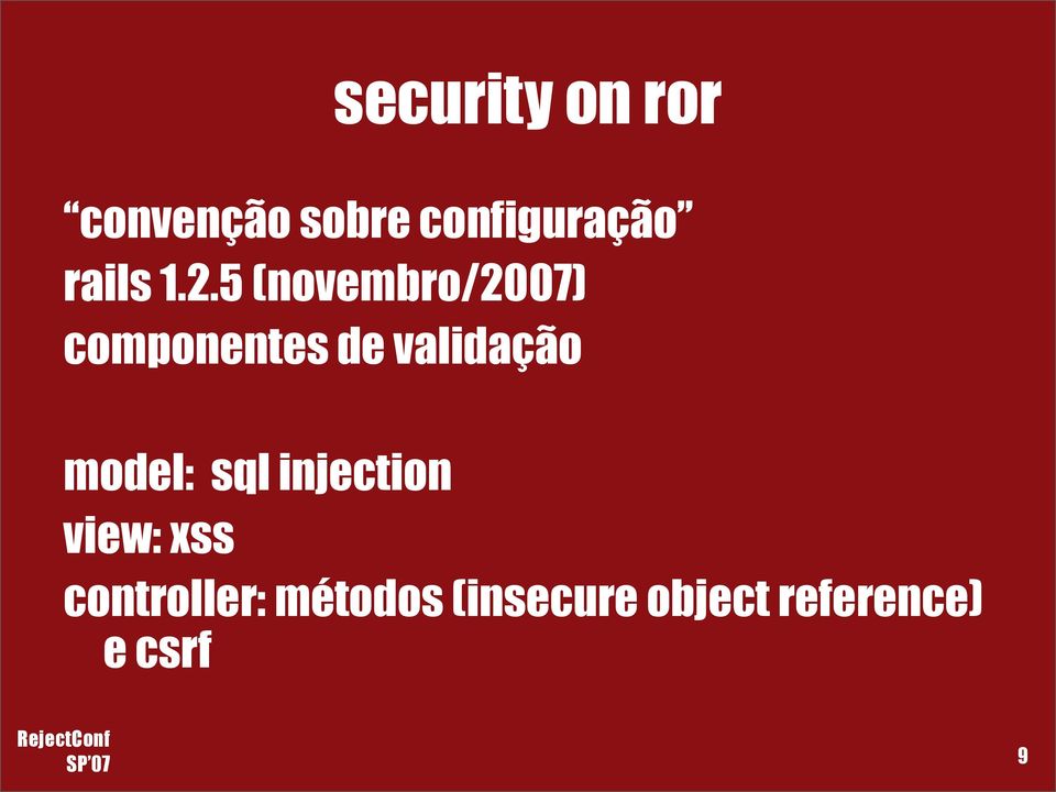 5 (novembro/2007) componentes de validação