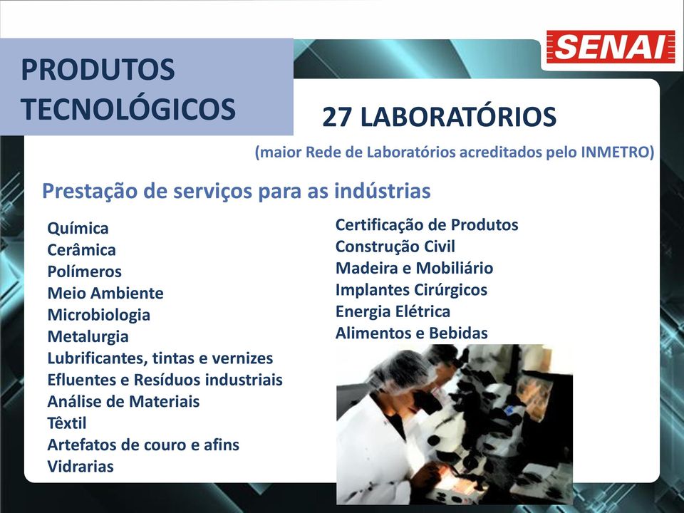 tintas e vernizes Efluentes e Resíduos industriais Análise de Materiais Têxtil Artefatos de couro e afins