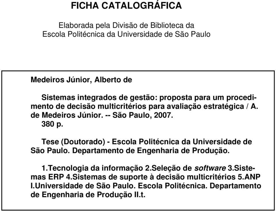 380 p. Tese (Doutorado) - Escola Politécnica da Universidade de São Paulo. Departamento de Engenharia de Produção. 1.Tecnologia da informação 2.