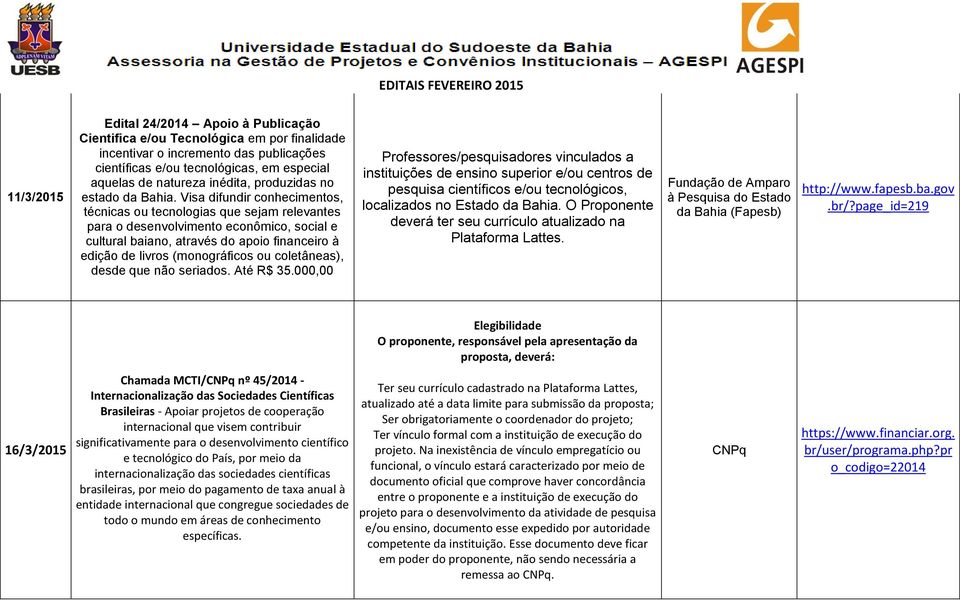 Visa difundir conhecimentos, técnicas ou tecnologias que sejam relevantes para o desenvolvimento econômico, social e cultural baiano, através do apoio financeiro à edição de livros (monográficos ou