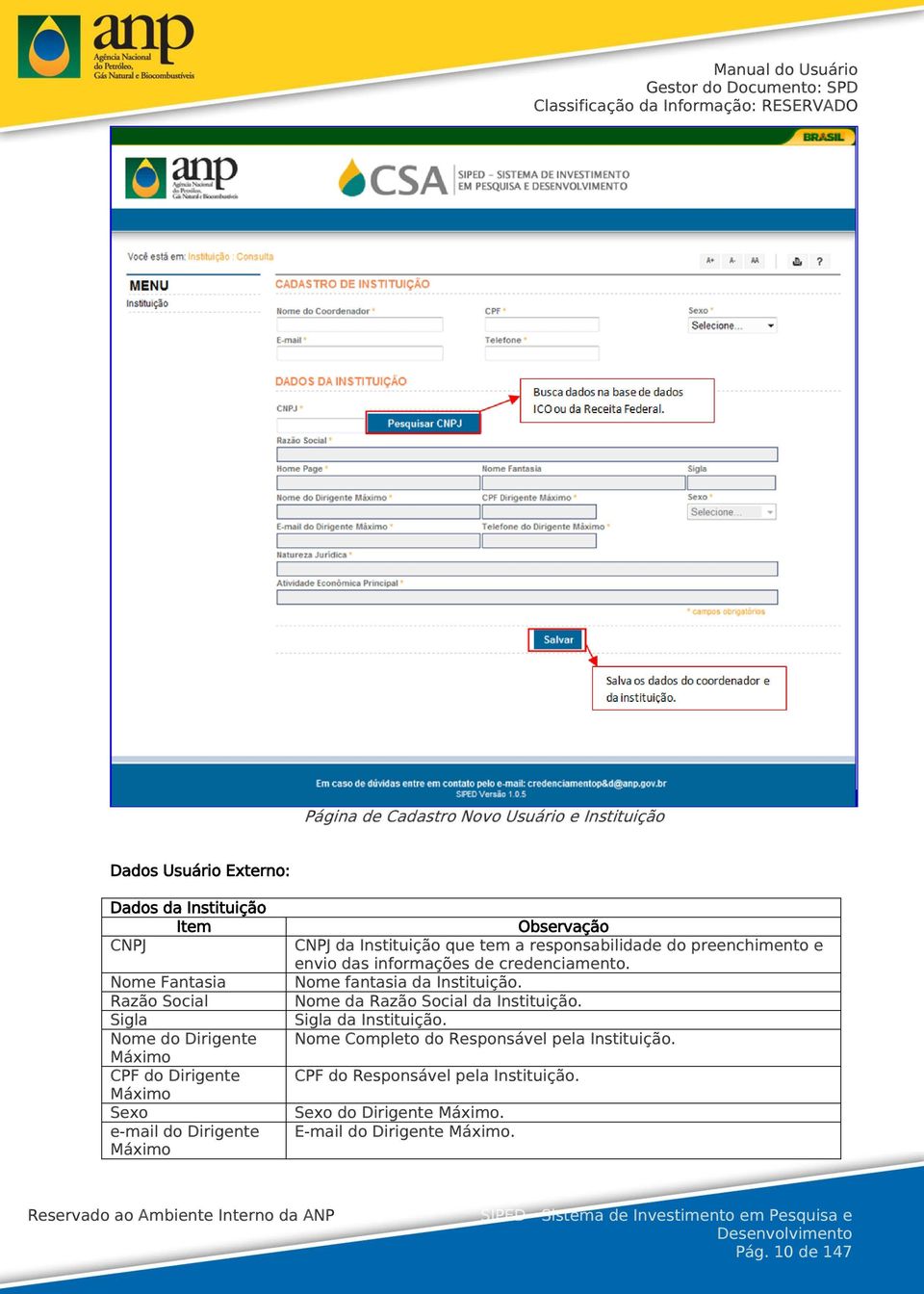 preenchimento e envio das informações de credenciamento. Nome fantasia da Instituição. Nome da Razão Social da Instituição.