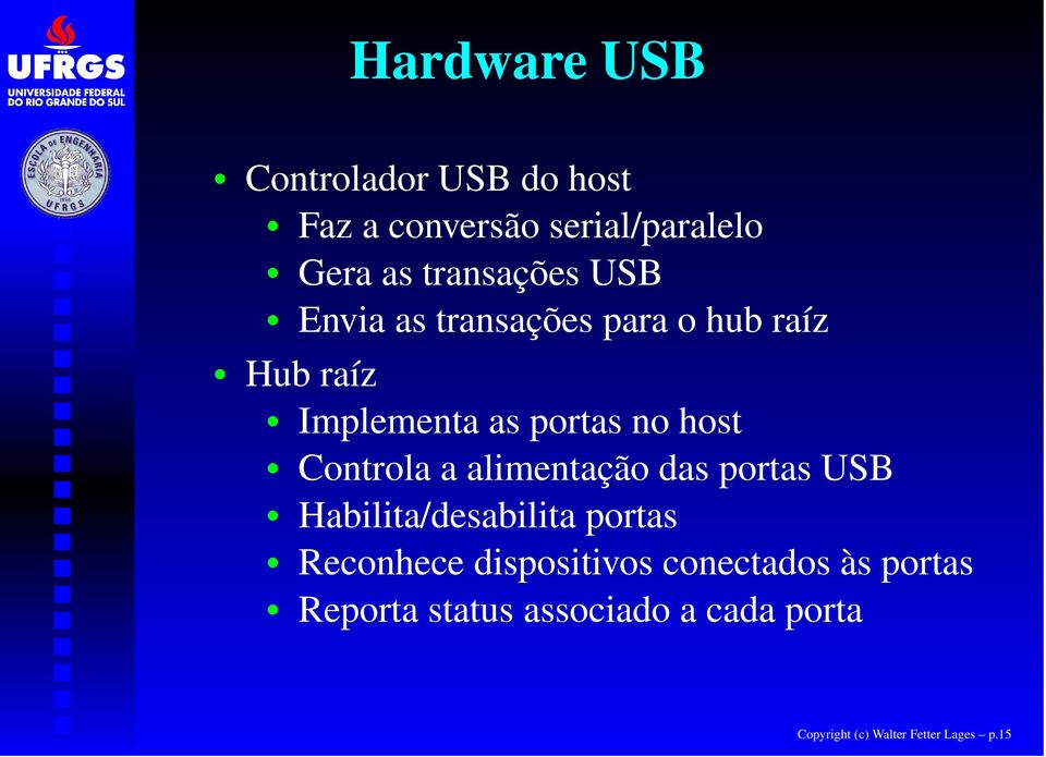 a alimentação das portas USB Habilita/desabilita portas Reconhece dispositivos