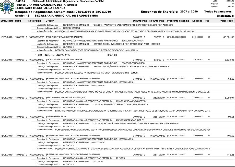 13/05/2010 13/05/2010 160000093/2010IPACI-INST.PREV.AS.SERV.M.CAH.ITAP. 04/01/2010 536/2010 2010.16.02.22320000 3191130300 14 88.