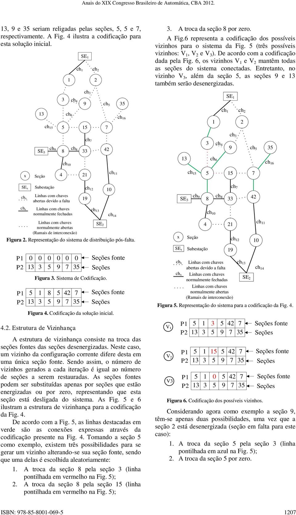 , os vizinhos V e V mantêm todas as seções do sistema conectadas. Entretanto, no vizinho V, além da seção, as seções e também serão desenergizadas.