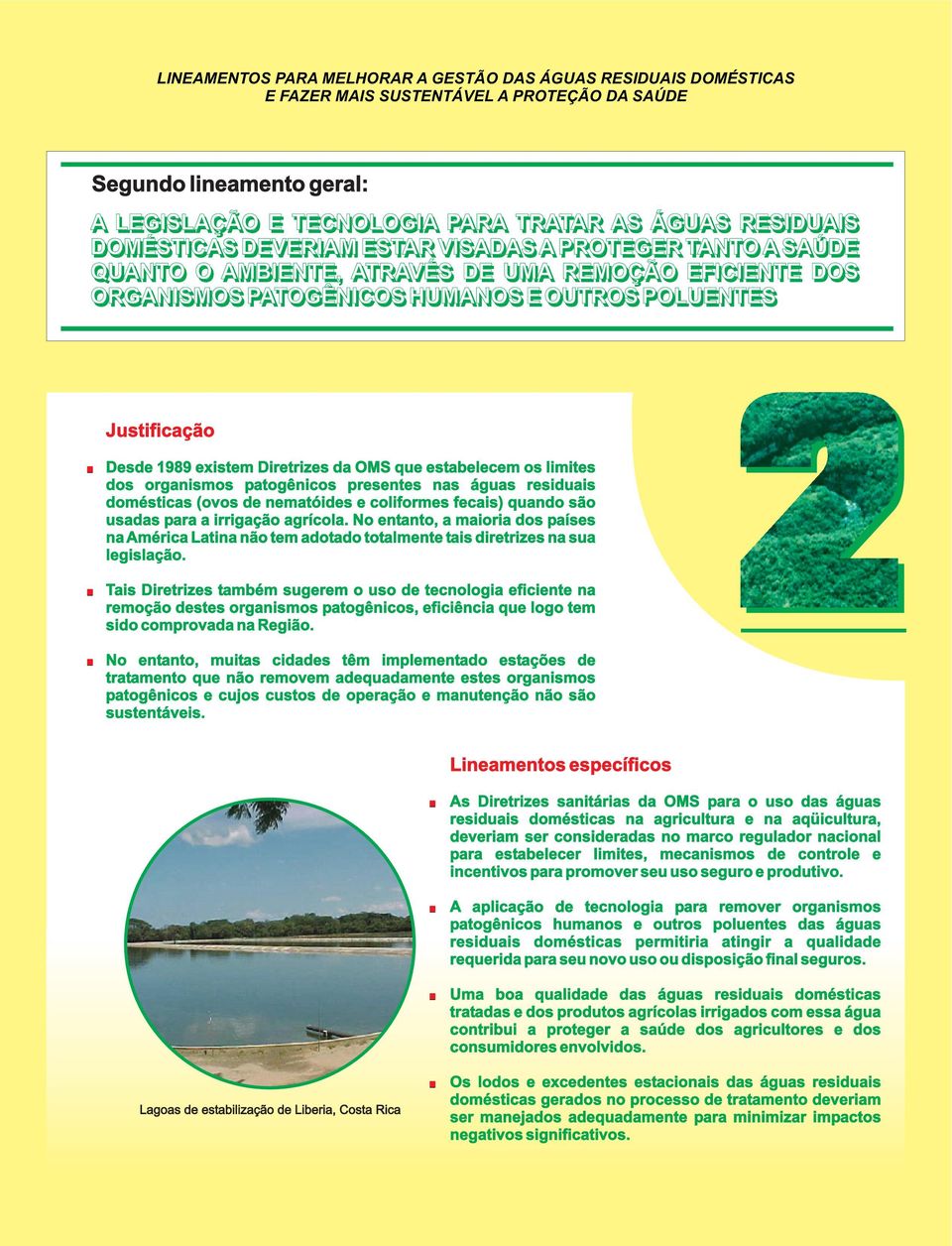 nematóides e coliformes fecais) quando são usadas para a irrigação agrícola. No entanto, a maioria dos países na América Latina não tem adotado totalmente tais diretrizes na sua legislação.