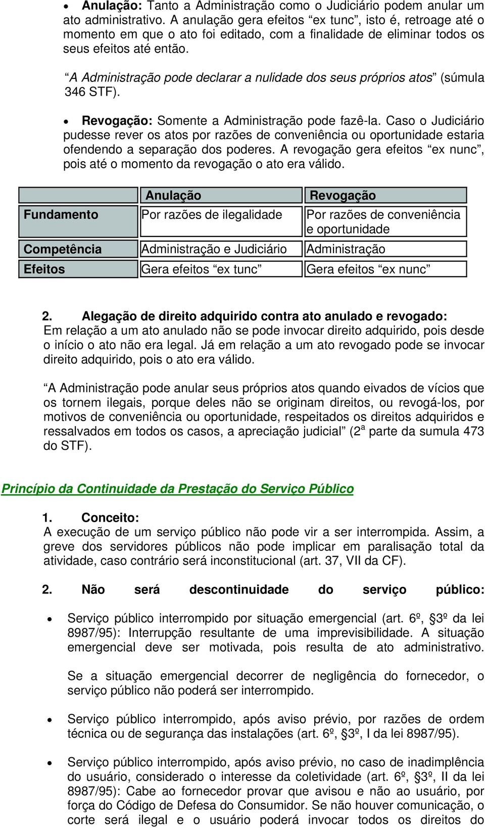 A Administração pode declarar a nulidade dos seus próprios atos (súmula 346 STF). Revogação: Somente a Administração pode fazê-la.