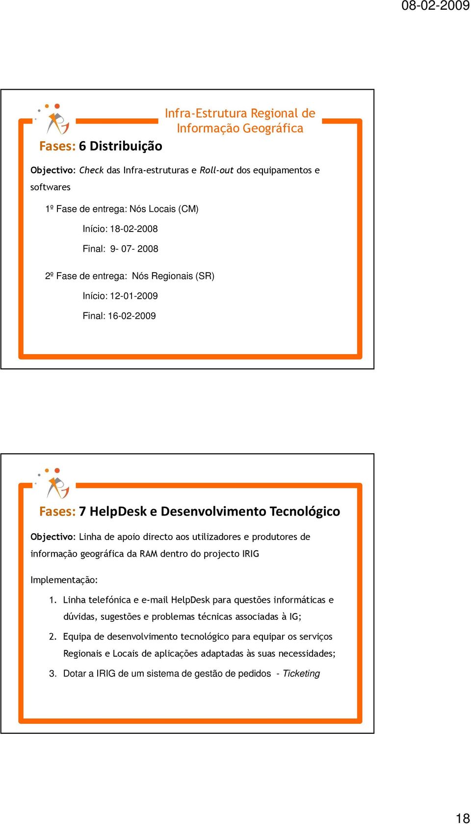 informação geográfica da RAM dentro do projecto IRIG Implementação: 1.