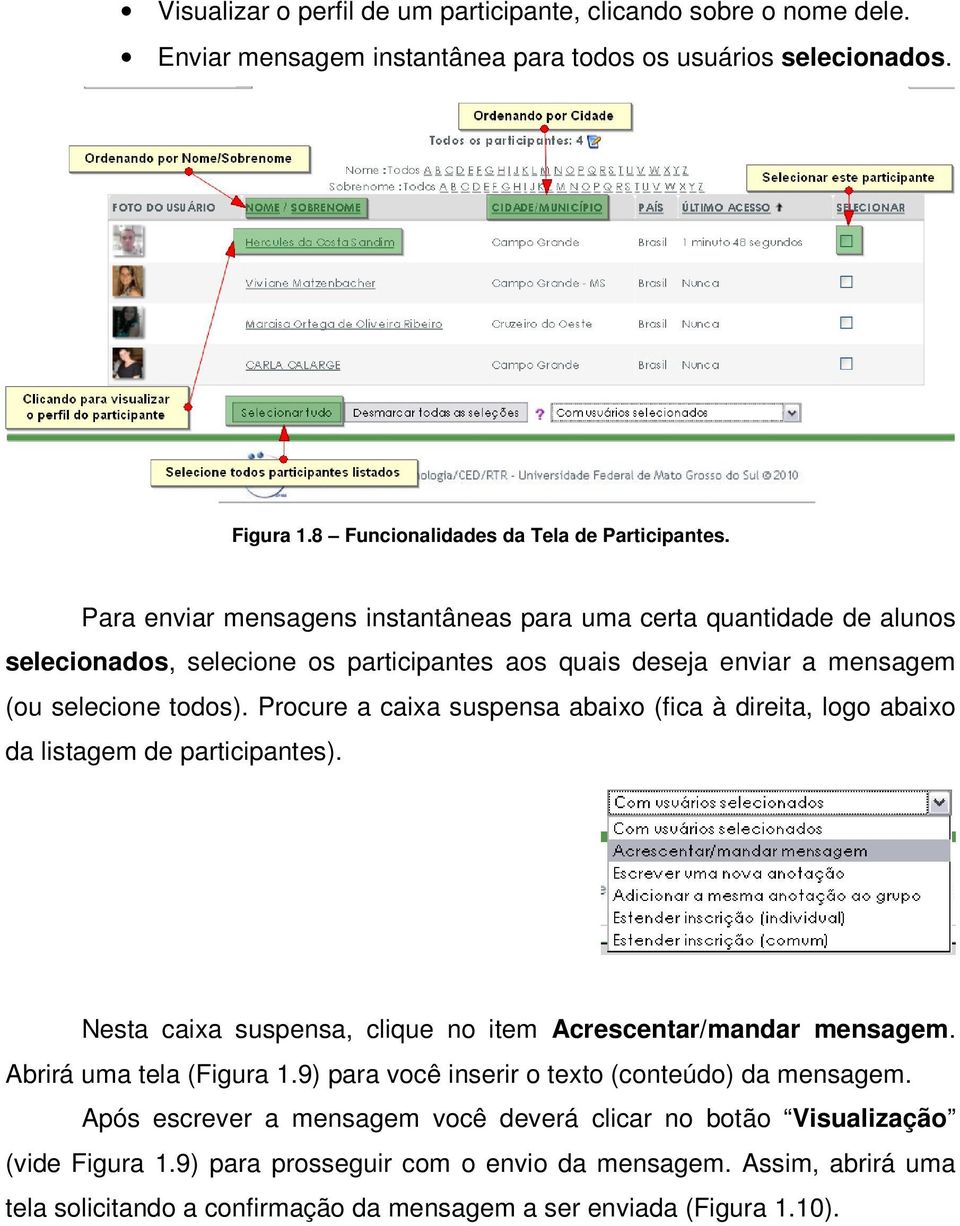 Procure a caixa suspensa abaixo (fica à direita, logo abaixo da listagem de participantes). Nesta caixa suspensa, clique no item Acrescentar/mandar mensagem. Abrirá uma tela (Figura 1.