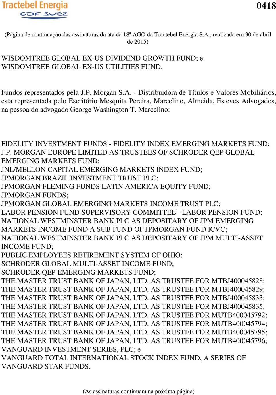 EX-US UTILITIES FUND. Fundos representados pela J.P. Morgan S.A.