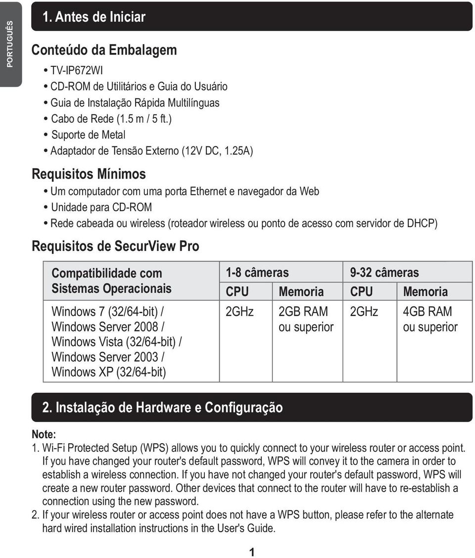 25A) Requisitos Mínimos Um computador com uma porta Ethernet e navegador da Web Unidade para CD-ROM Rede cabeada ou wireless (roteador wireless ou ponto de acesso com servidor de DHCP) Requisitos de