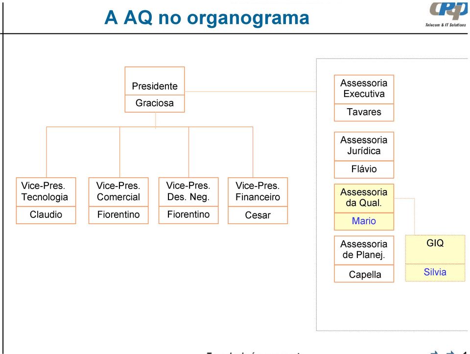 Comercial Fiorentino Vice-Pres. Des. Neg. Fiorentino Vice-Pres. Financeiro Cesar Assessoria da Qual.