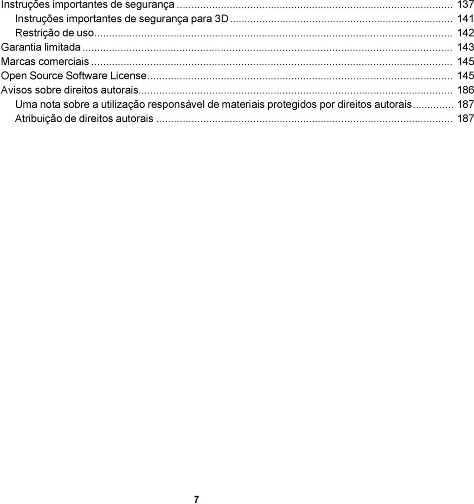 .. 145 Open Source Software License... 145 Avisos sobre direitos autorais.