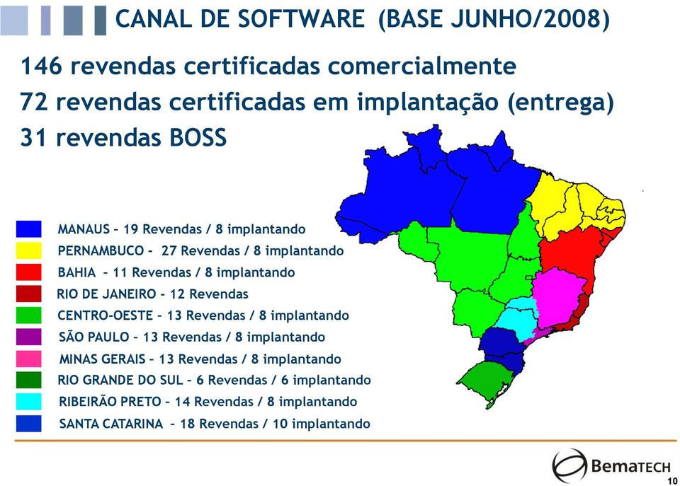 JANEIRO - 12 Revendas CENTRO-OESTE 13 Revendas / 8 implantando SÃO PAULO 13 Revendas / 8 implantando MINAS GERAIS 13 Revendas / 8