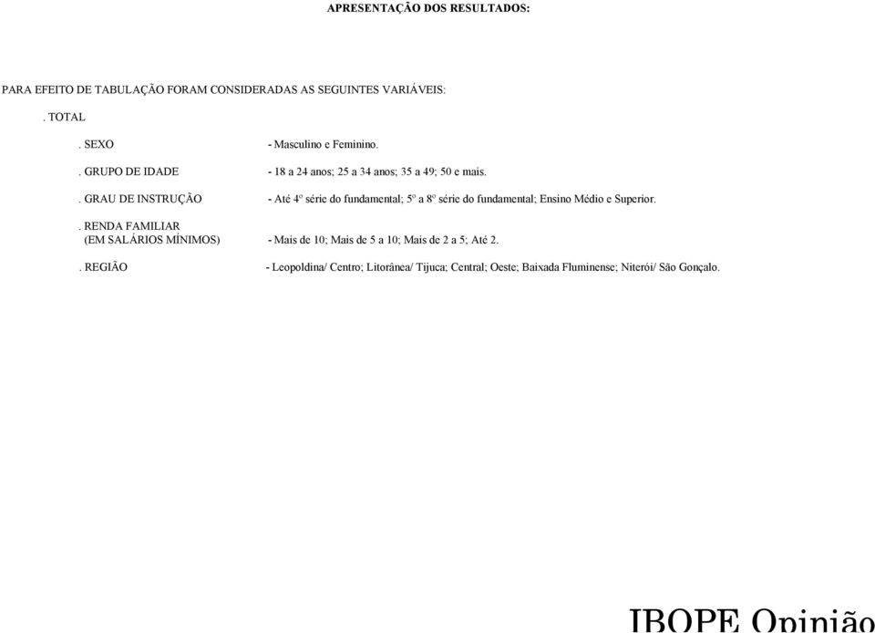 . GRAU DE INSTRUÇÃO - Até 4º série do fundamental; 5º a 8º série do fundamental; Ensino Médio e Superior.