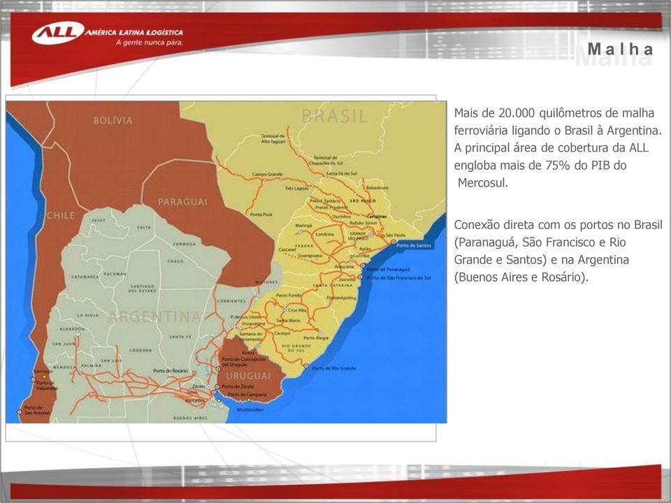 A principal área de cobertura da ALL engloba mais de 75% do PIB do