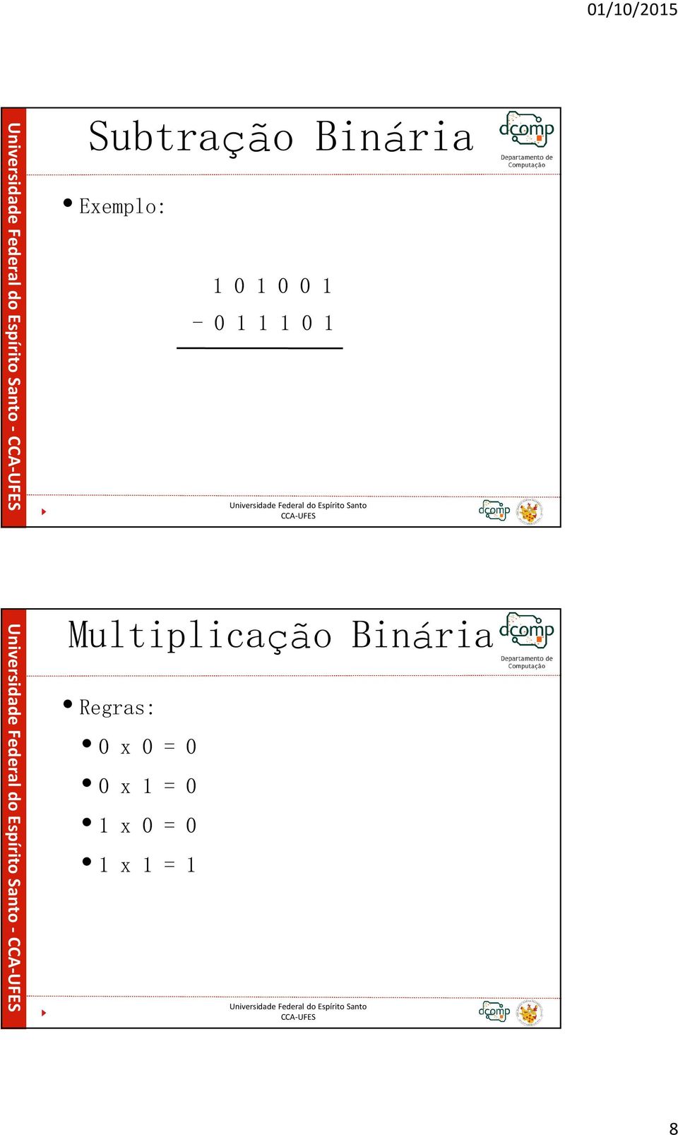 Binária Regras: 0 x 0 = 0 0