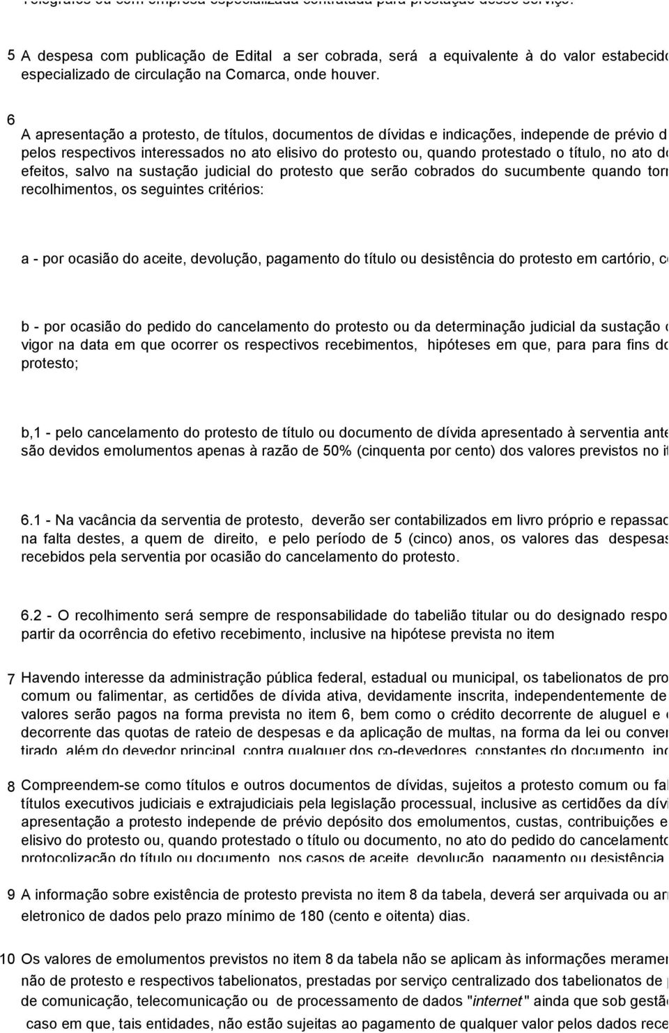 6 A apresentação a protesto, de títulos, documentos de dívidas e indicações, independe de prévio depósito dos v pelos respectivos interessados no ato elisivo do protesto ou, quando protestado o