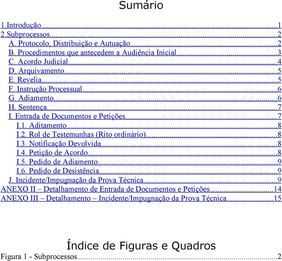 Rol de Testemunhas (Rito ordinário)... 8 I.3. Notificação Devolvida... 8 I.4. Petição de Acordo... 8 I.5. Pedido de Adiamento... 9 I.6. Pedido de Desistência... 9 J.