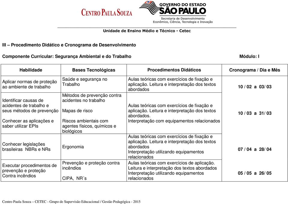 brasileiras NBRs e NRs Executar procedimentos de prevenção e proteção Contra incêndios Saúde e segurança no Trabalho Métodos de prevenção contra acidentes no trabalho Mapas de risco Riscos ambientais