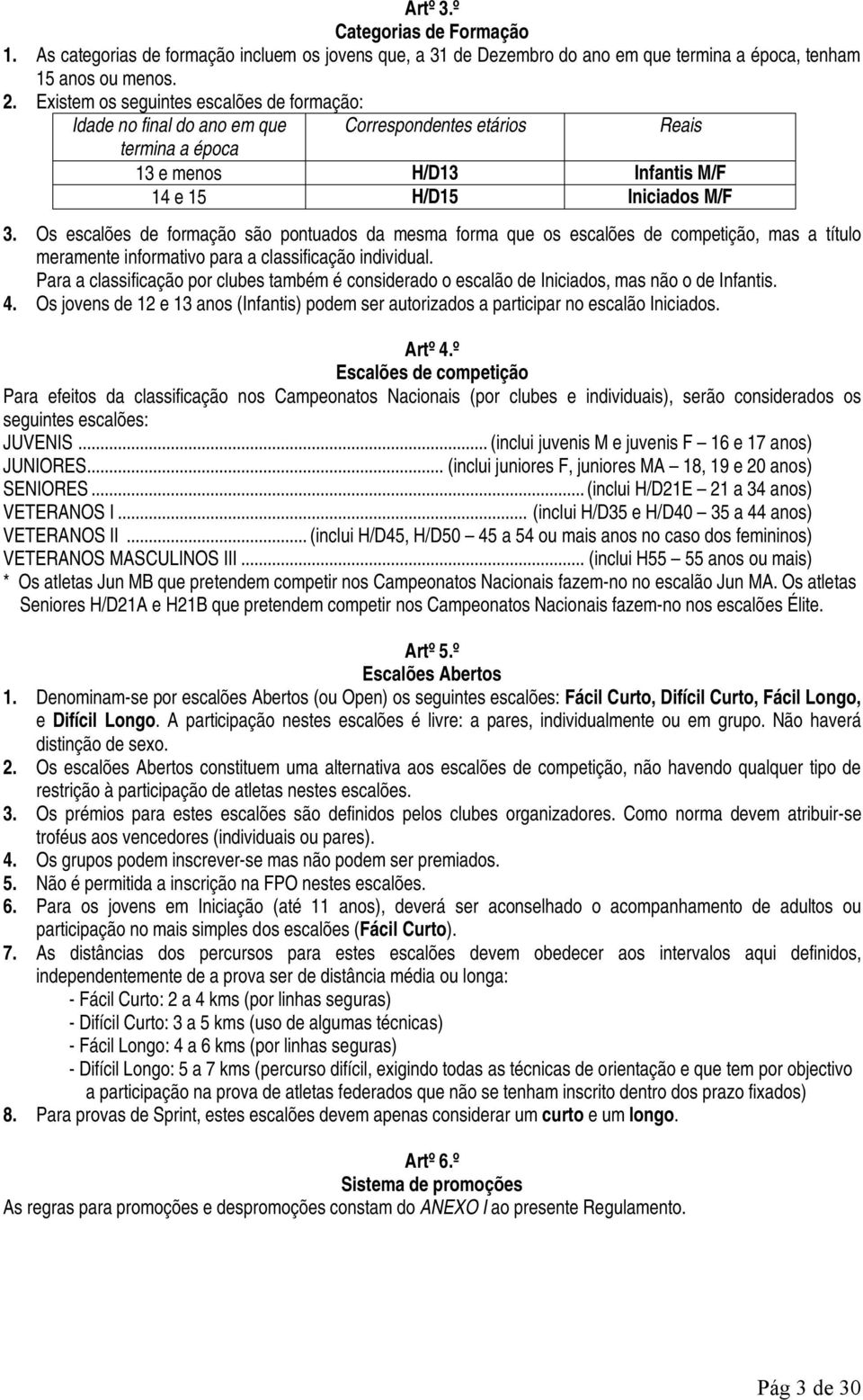 Os escalões de formação são pontuados da mesma forma que os escalões de competição, mas a título meramente informativo para a classificação individual.