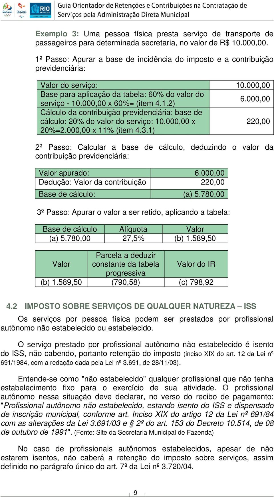 000,00 x 60%= (item 4.1.2) Cálculo da contribuição previdenciária: base de cálculo: 20% do valor do serviço: 10.000,00 x 220,00 20%=2.000,00 x 11% (item 4.3.