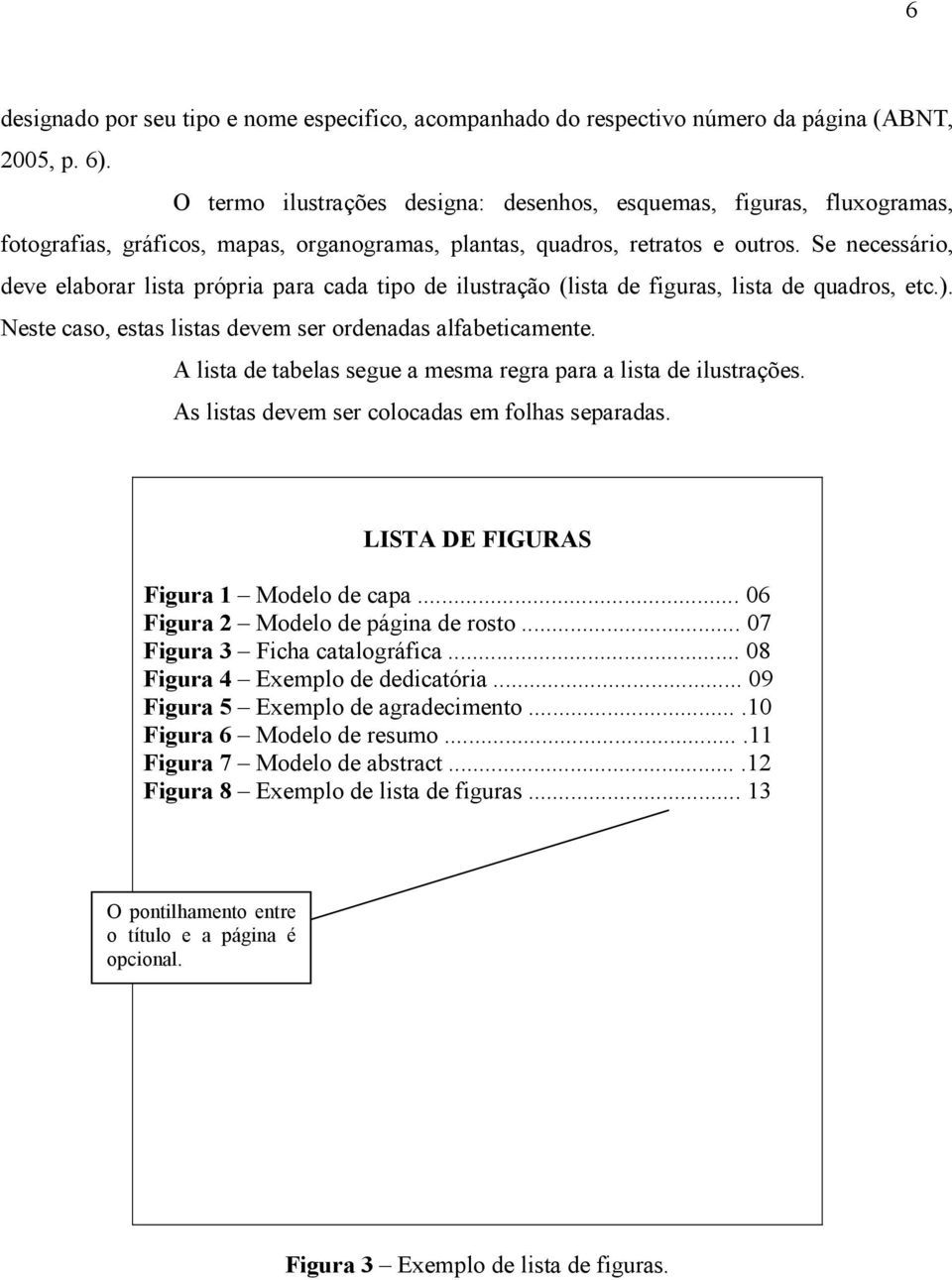 Se necessário, deve elaborar lista própria para cada tipo de ilustração (lista de figuras, lista de quadros, etc.). Neste caso, estas listas devem ser ordenadas alfabeticamente.