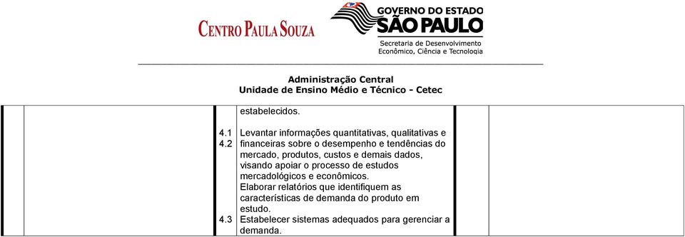 do mercado, produtos, custos e demais dados, visando apoiar o processo de estudos