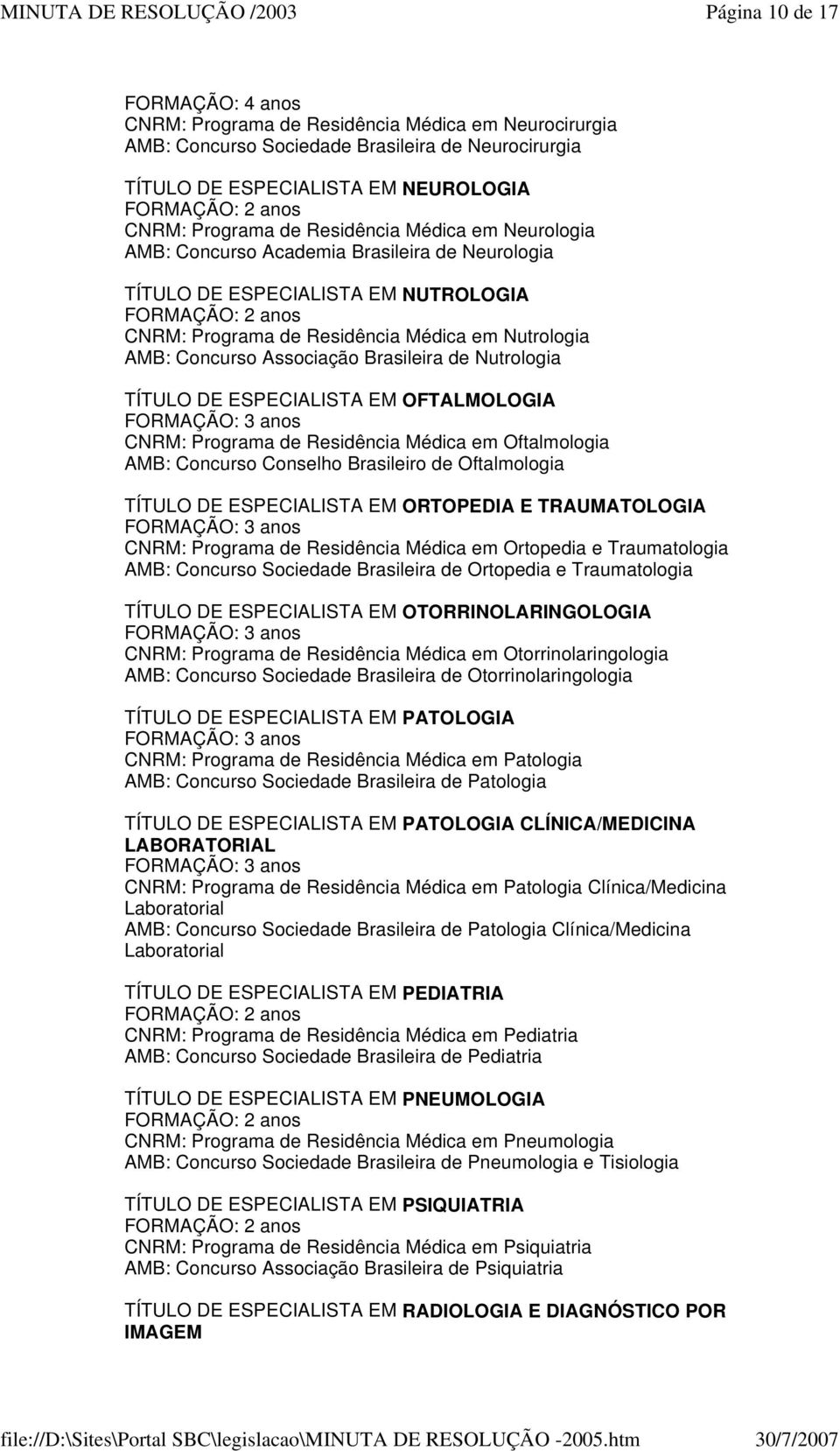 Brasileira de Nutrologia TÍTULO DE ESPECIALISTA EM OFTALMOLOGIA CNRM: Programa de Residência Médica em Oftalmologia AMB: Concurso Conselho Brasileiro de Oftalmologia TÍTULO DE ESPECIALISTA EM