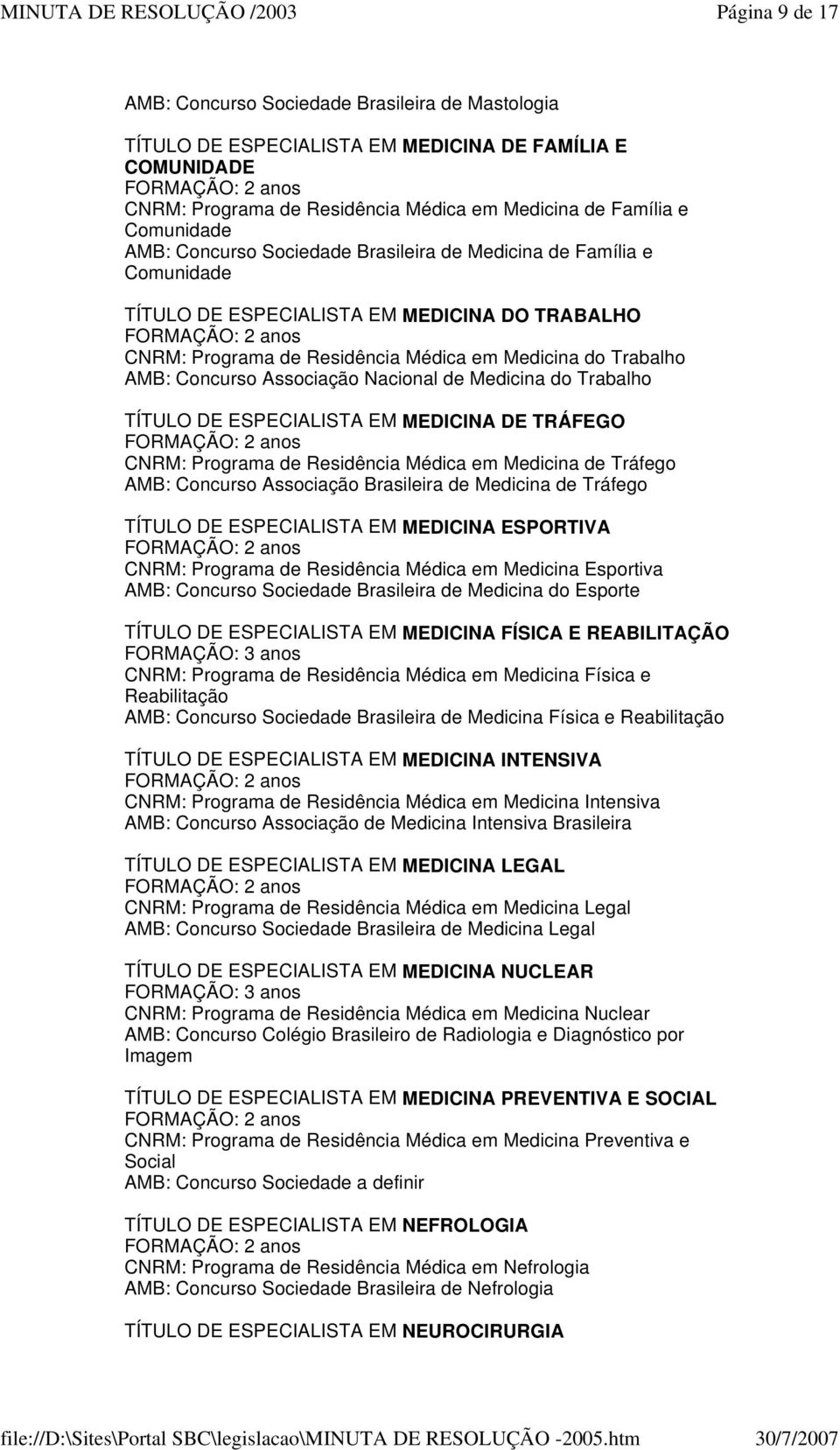 Nacional de Medicina do Trabalho TÍTULO DE ESPECIALISTA EM MEDICINA DE TRÁFEGO CNRM: Programa de Residência Médica em Medicina de Tráfego AMB: Concurso Associação Brasileira de Medicina de Tráfego