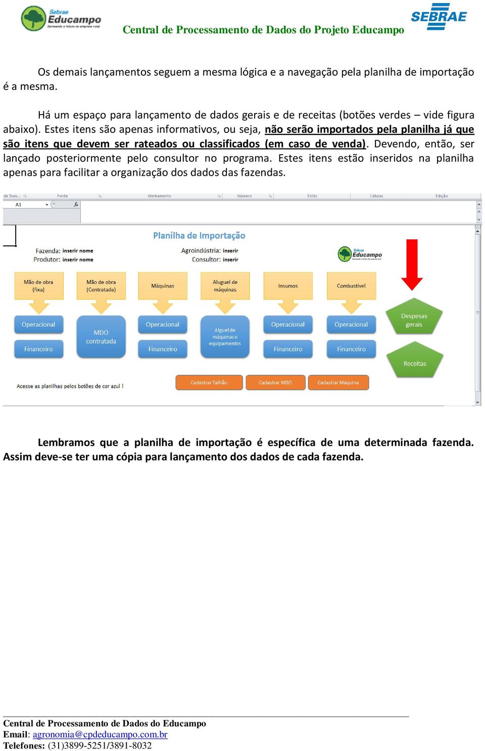 Estes itens são apenas informativos, ou seja, não serão importados pela planilha já que são itens que devem ser rateados ou classificados (em caso de venda).