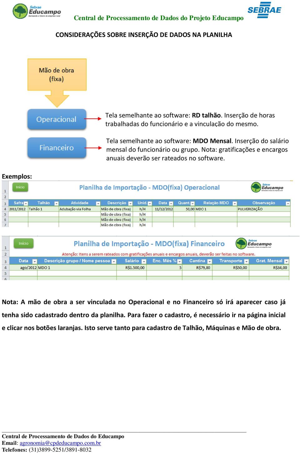 Inserção do salário mensal do funcionário ou grupo. Nota: gratificações e encargos anuais deverão ser rateados no software.