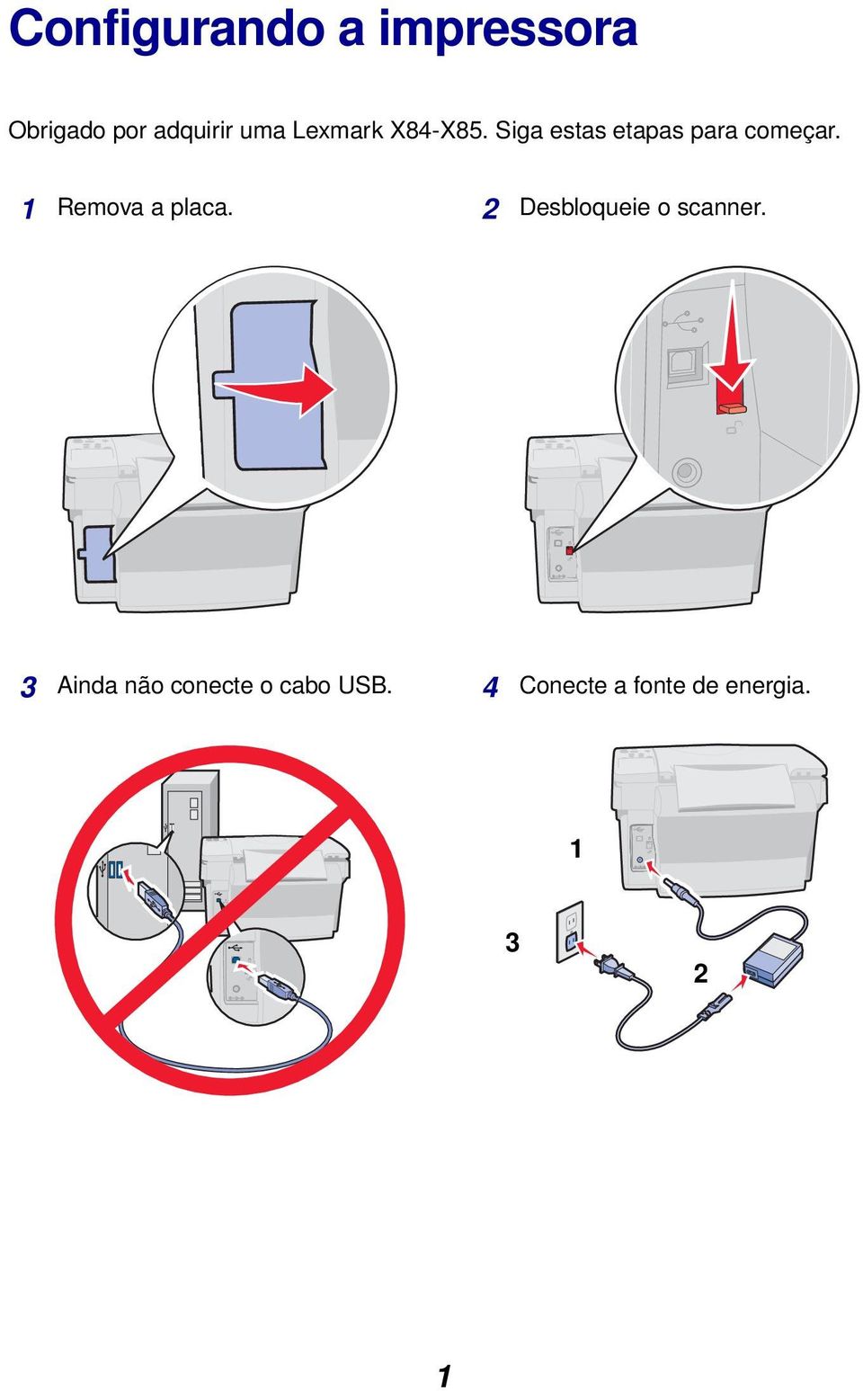 1 Remova a placa. 2 Desbloqueie o scanner.