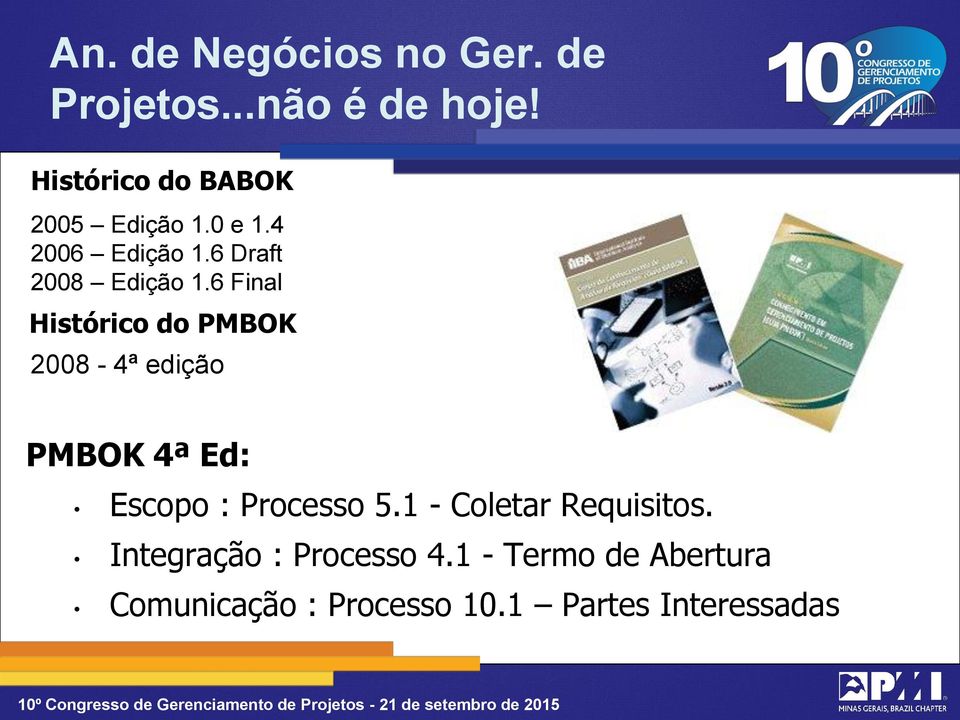 6 Final Histórico do PMBOK 2008-4ª edição PMBOK 4ª Ed: Escopo : Processo 5.