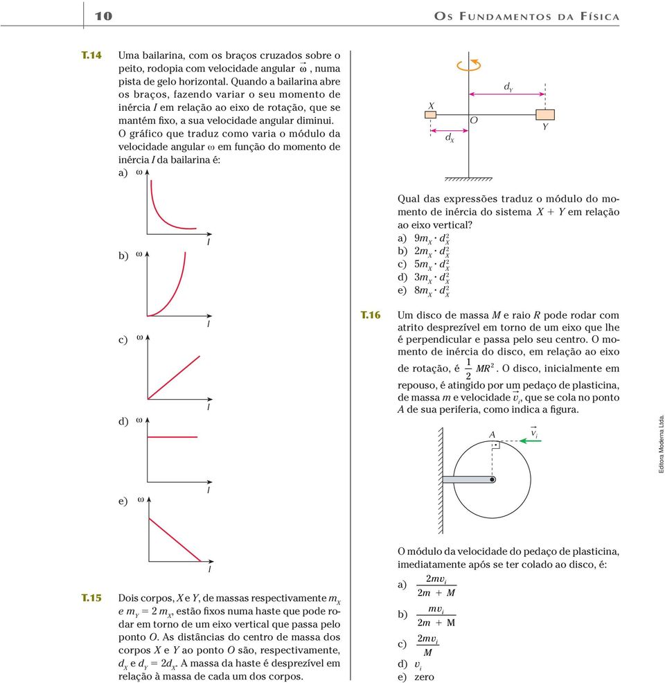 gáfico que taduz como vaia o módulo da velocidade angula ω em função do momento de inécia da bailaina é: a) X d X d Y Y b) Qual das expessões taduz o módulo do momento de inécia do sistema X Y em