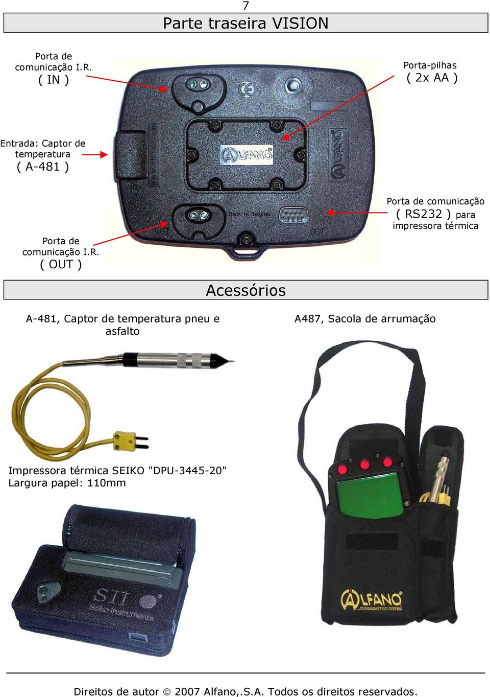 ( OUT ) Porta de comunicação ( RS232 ) para impressora térmica Acessórios A-481, Captor de temperatura