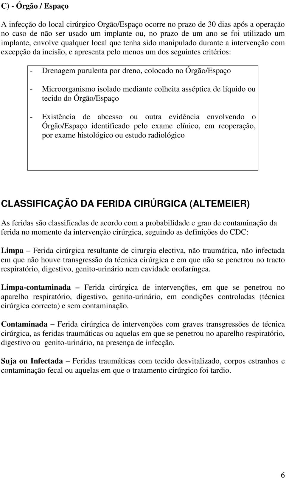 Órgão/Espaço - Microorganismo isolado mediante colheita asséptica de líquido ou tecido do Órgão/Espaço - Existência de abcesso ou outra evidência envolvendo o Órgão/Espaço identificado pelo exame