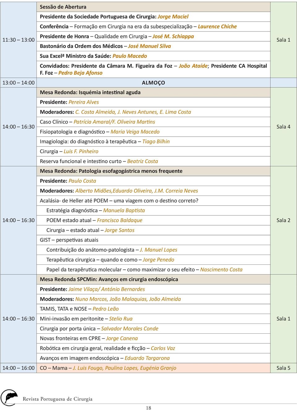 Figueira da Foz João Ataíde; Presidente CA Hospital F. Foz Pedro Beja Afonso 13:00 14:00 ALMOÇO Mesa Redonda: Isquémia intestinal aguda Presidente: Pereira Alves Moderadores: C. Costa Almeida, J.