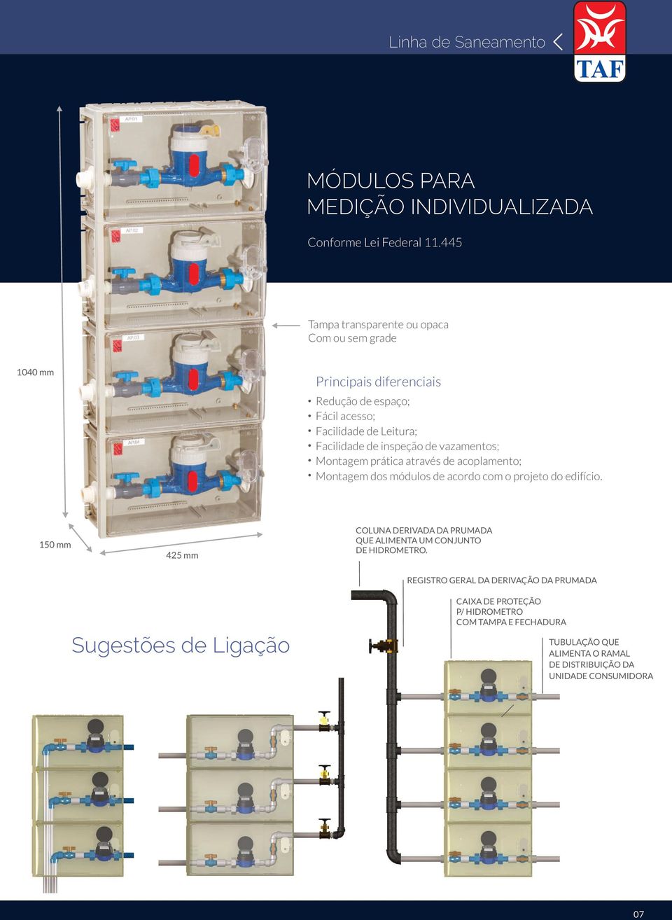 inspeção de vazamentos; Montagem prática através de acoplamento; Montagem dos módulos de acordo com o projeto do edifício.