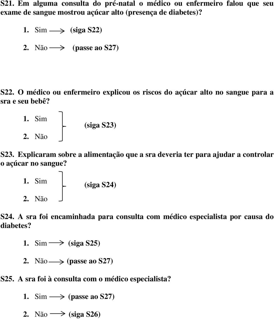 Explicaram sobre a alimentação que a sra deveria ter para ajudar a controlar o açúcar no sangue? (siga S24) S24.