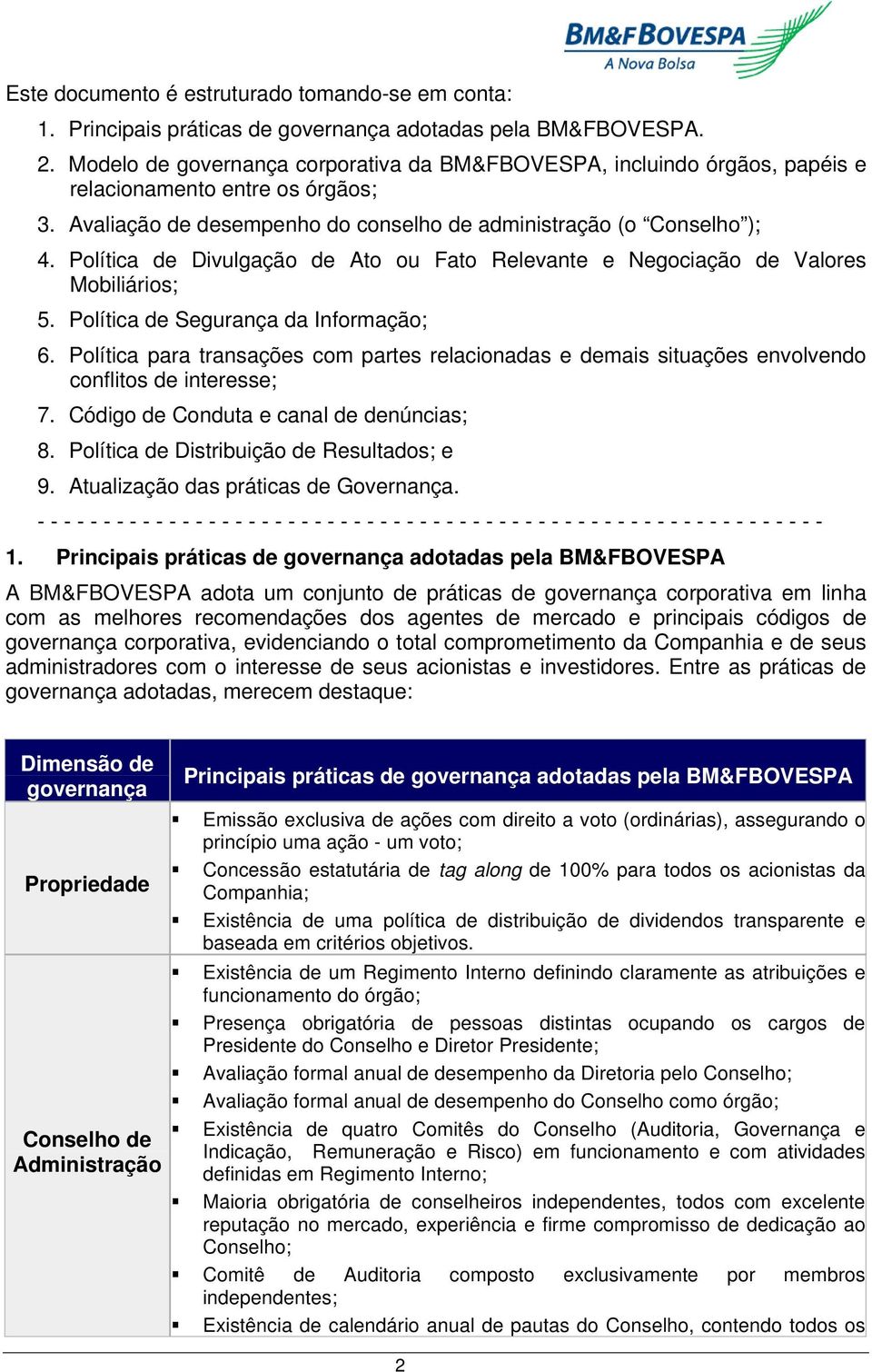 Política de Divulgação de Ato ou Fato Relevante e Negociação de Valores Mobiliários; 5. Política de Segurança da Informação; 6.