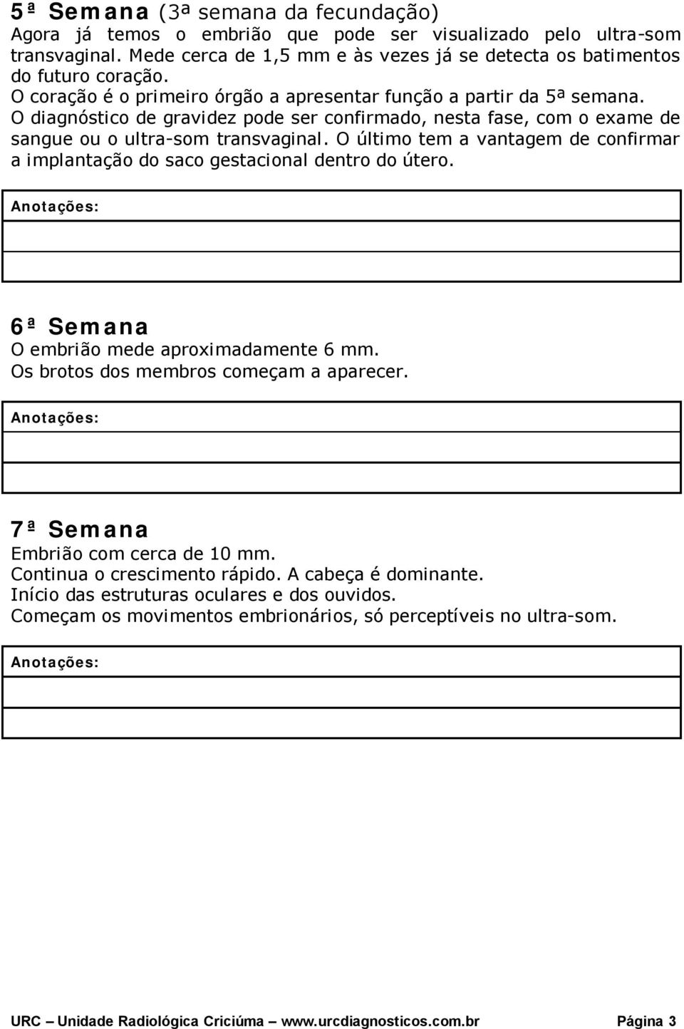 O último tem a vantagem de confirmar a implantação do saco gestacional dentro do útero. 6ª Semana O embrião mede aproximadamente 6 mm. Os brotos dos membros começam a aparecer.