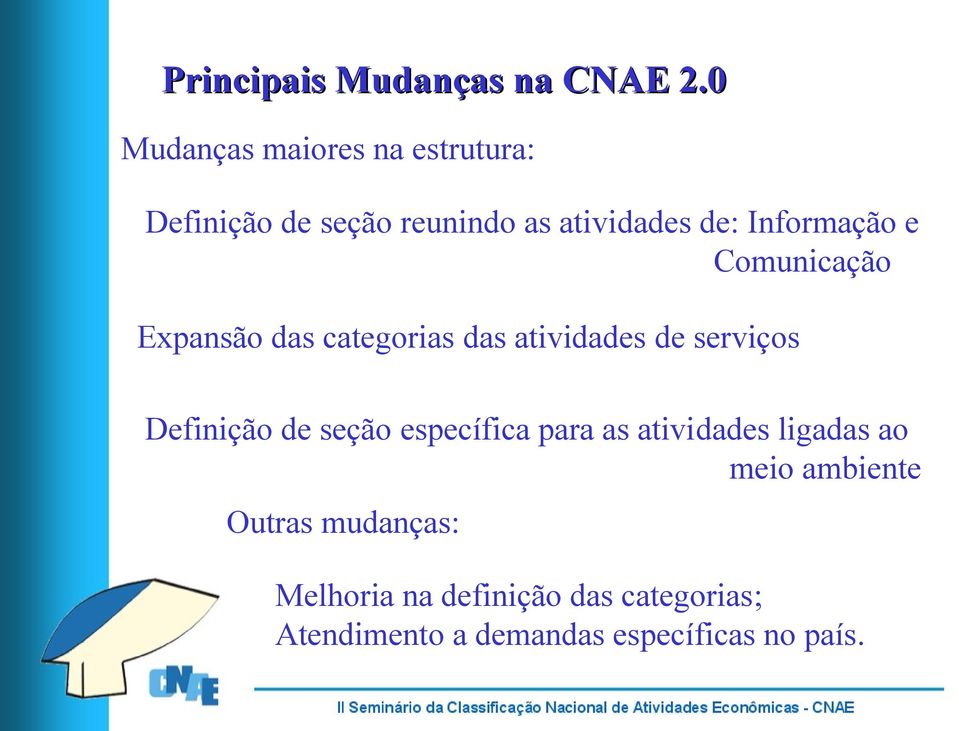 e Comunicação Expansão das categorias das atividades de serviços Definição de seção