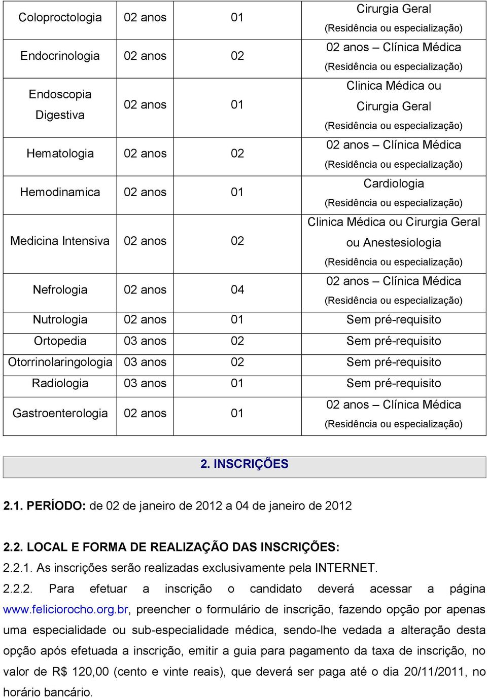 pré-requisito Ortopedia 03 anos 02 Sem pré-requisito Otorrinolaringologia 03 anos 02 Sem pré-requisito Radiologia 03 anos 01 Sem pré-requisito Gastroenterologia 02 anos 01 02 anos Clínica Médica 2.