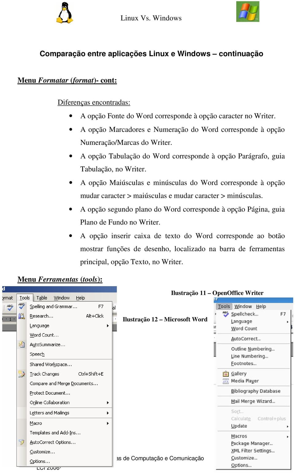 A opção Maiúsculas e minúsculas do Word corresponde à opção mudar caracter > maiúsculas e mudar caracter > minúsculas.