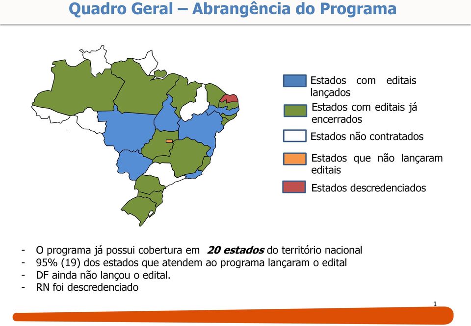 O programa já possui cobertura em 20 estados do território nacional - 95% (19) dos estados